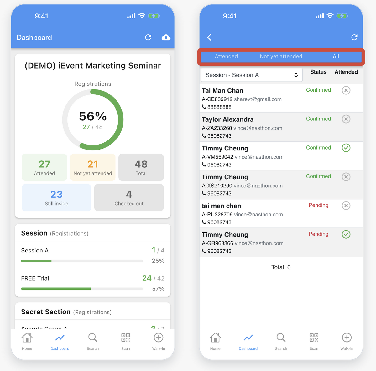 View check-in statistics in real time