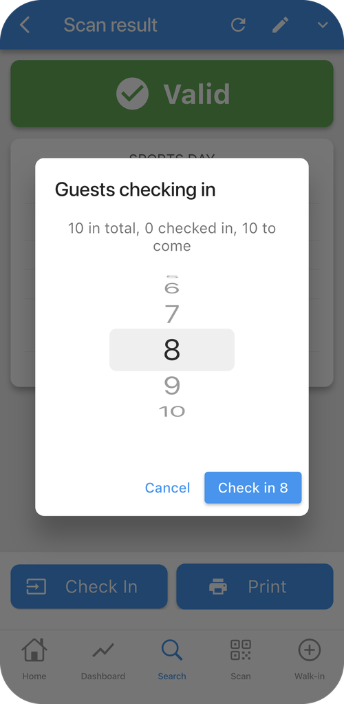 Choose how many to check in